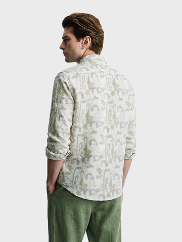 Men's Green Slim Fit Printed Casual Shirt