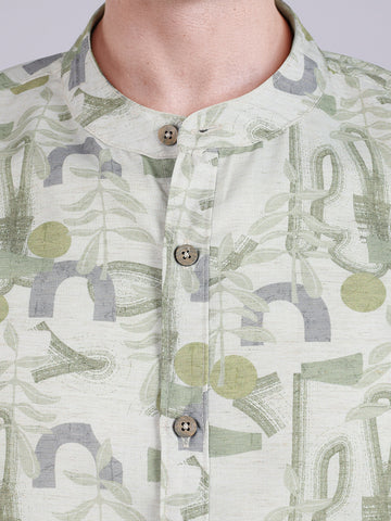 Men's Green Slim Fit Printed Casual Shirt