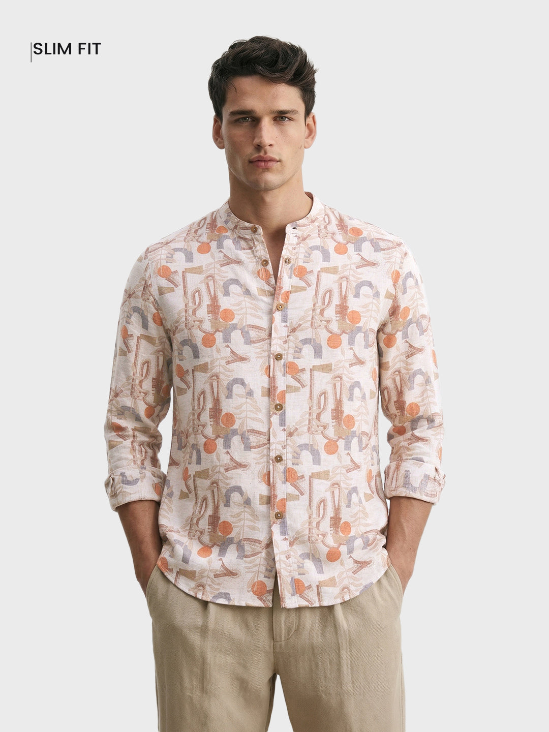 Men's Orange Slim Fit Printed Casual Shirt