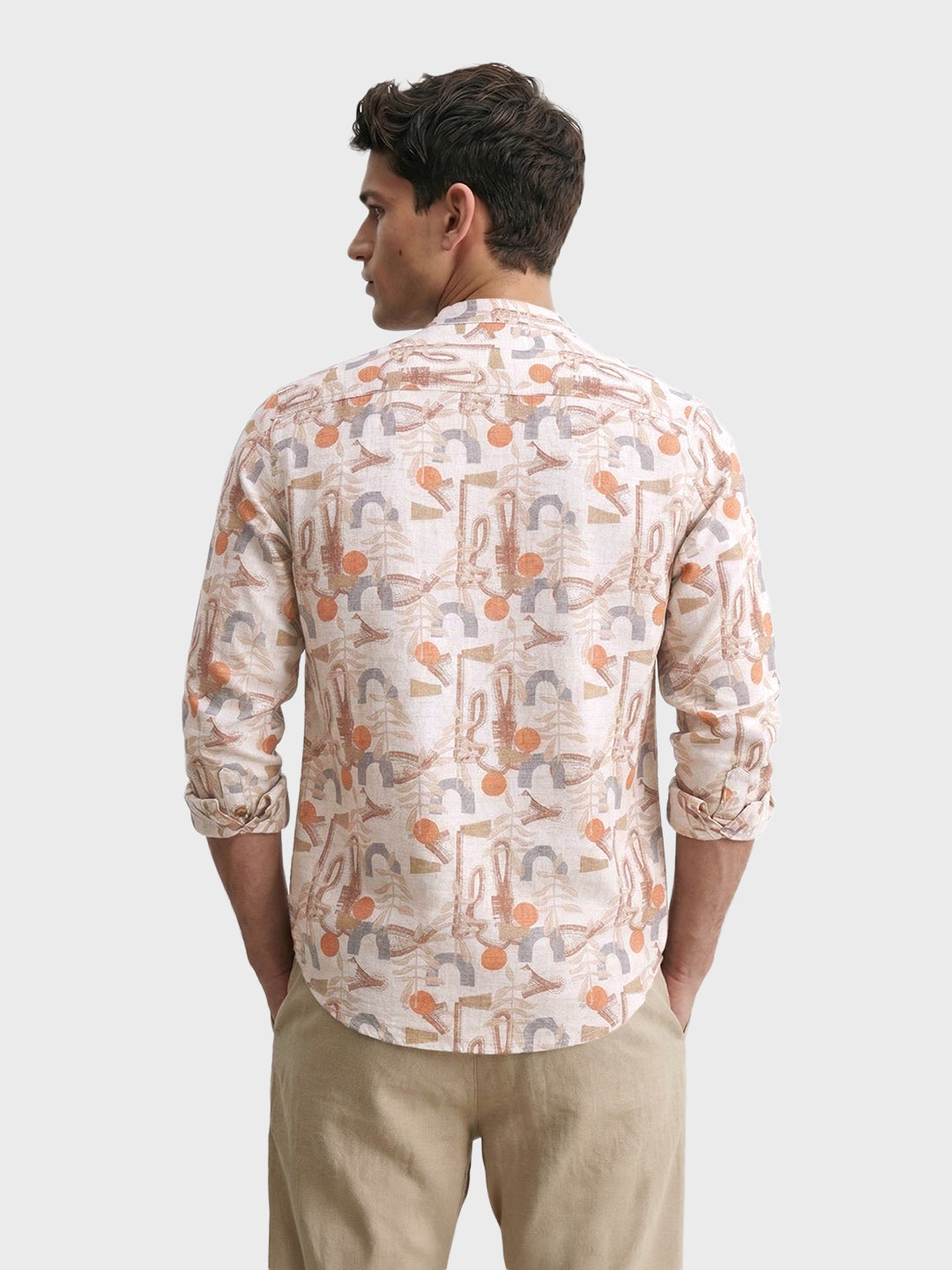 Men's Orange Slim Fit Printed Casual Shirt