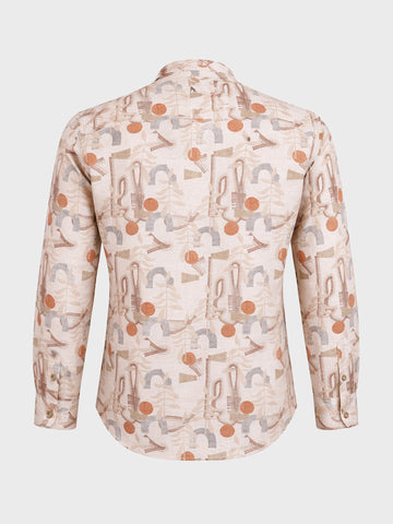 Men's Orange Slim Fit Printed Casual Shirt