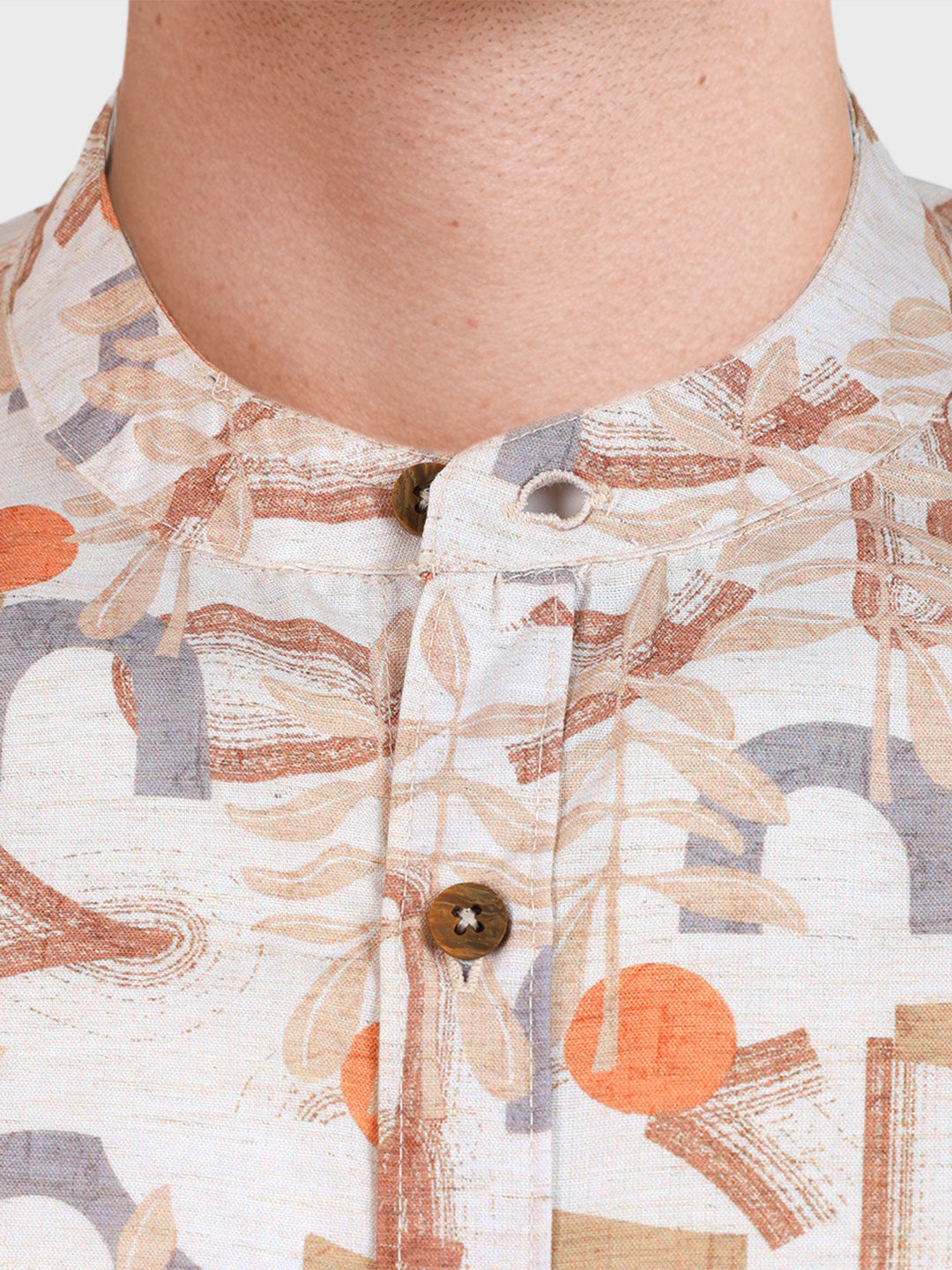 Men's Orange Slim Fit Printed Casual Shirt