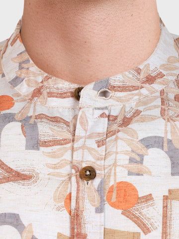 Men's Orange Slim Fit Printed Casual Shirt