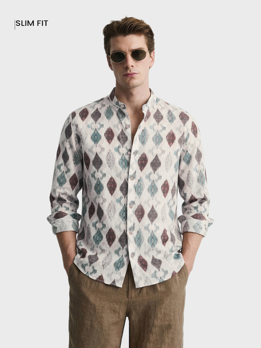 Men's Brown Slim Fit Printed Casual Shirt