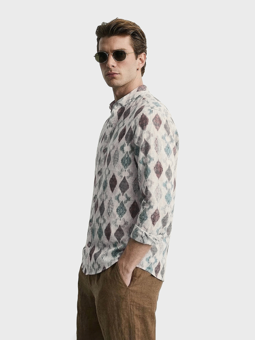 Men's Brown Slim Fit Printed Casual Shirt