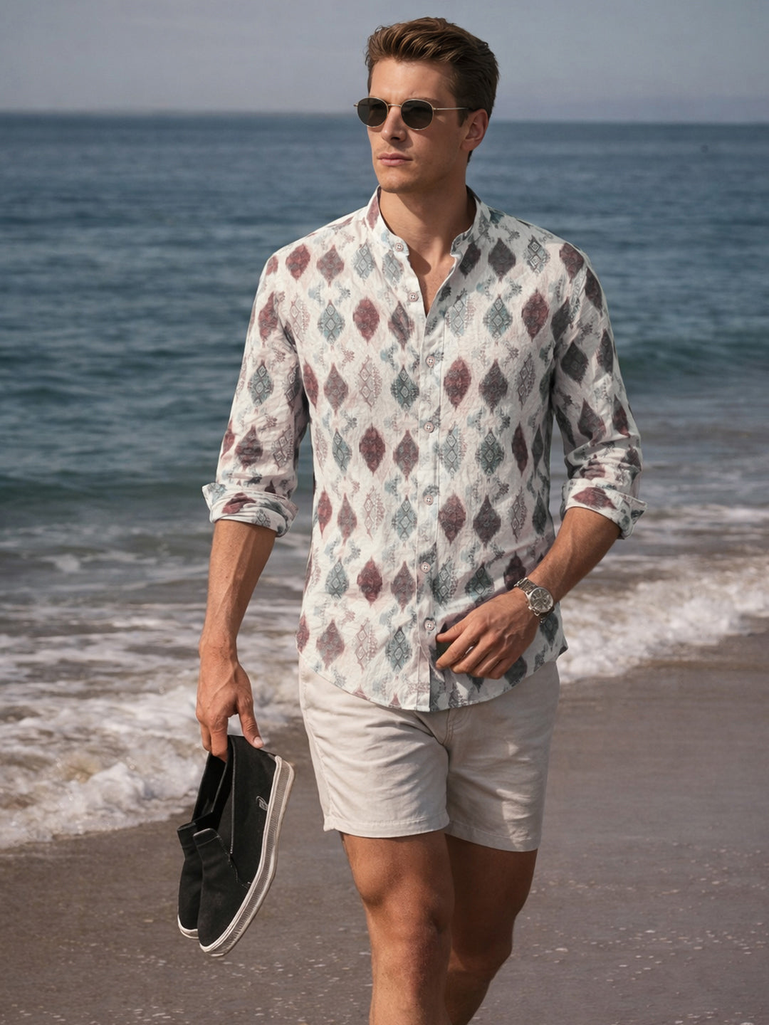 Men's Brown Slim Fit Printed Casual Shirt