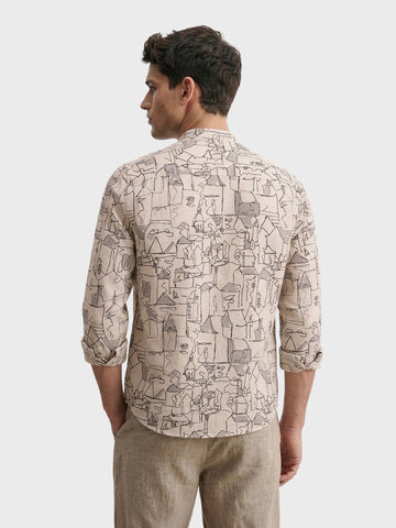 Men's Beige Slim Fit Printed Casual Shirt
