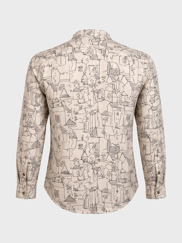 Men's Beige Slim Fit Printed Casual Shirt