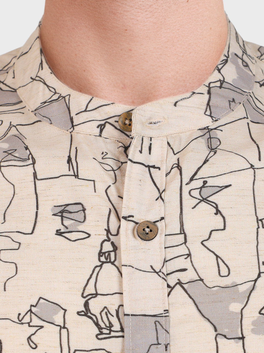 Men's Beige Slim Fit Printed Casual Shirt