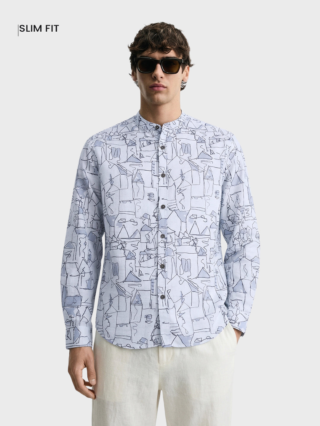 Men's Blue Slim Fit Printed Casual Shirt