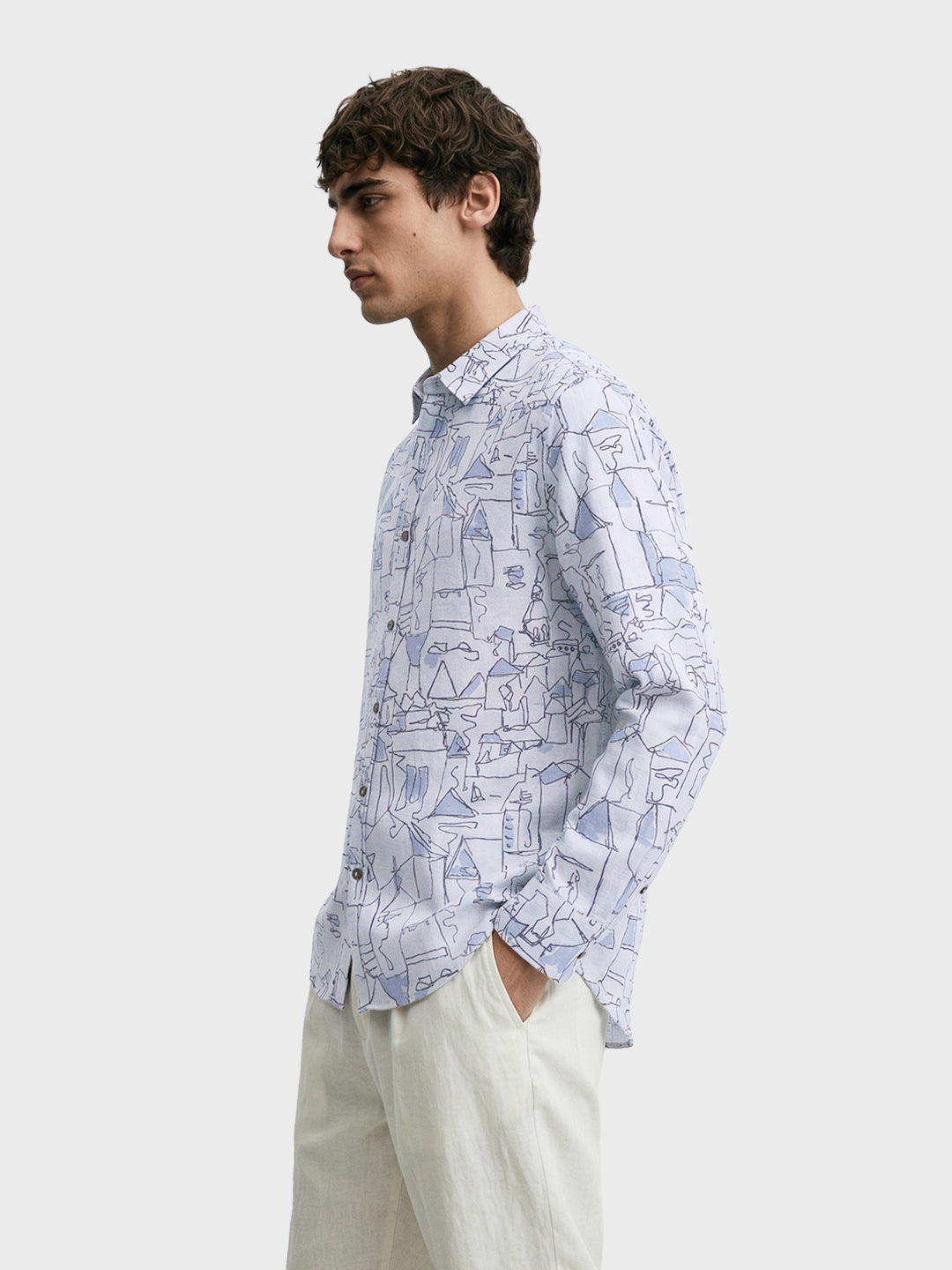 Men's Blue Slim Fit Printed Casual Shirt