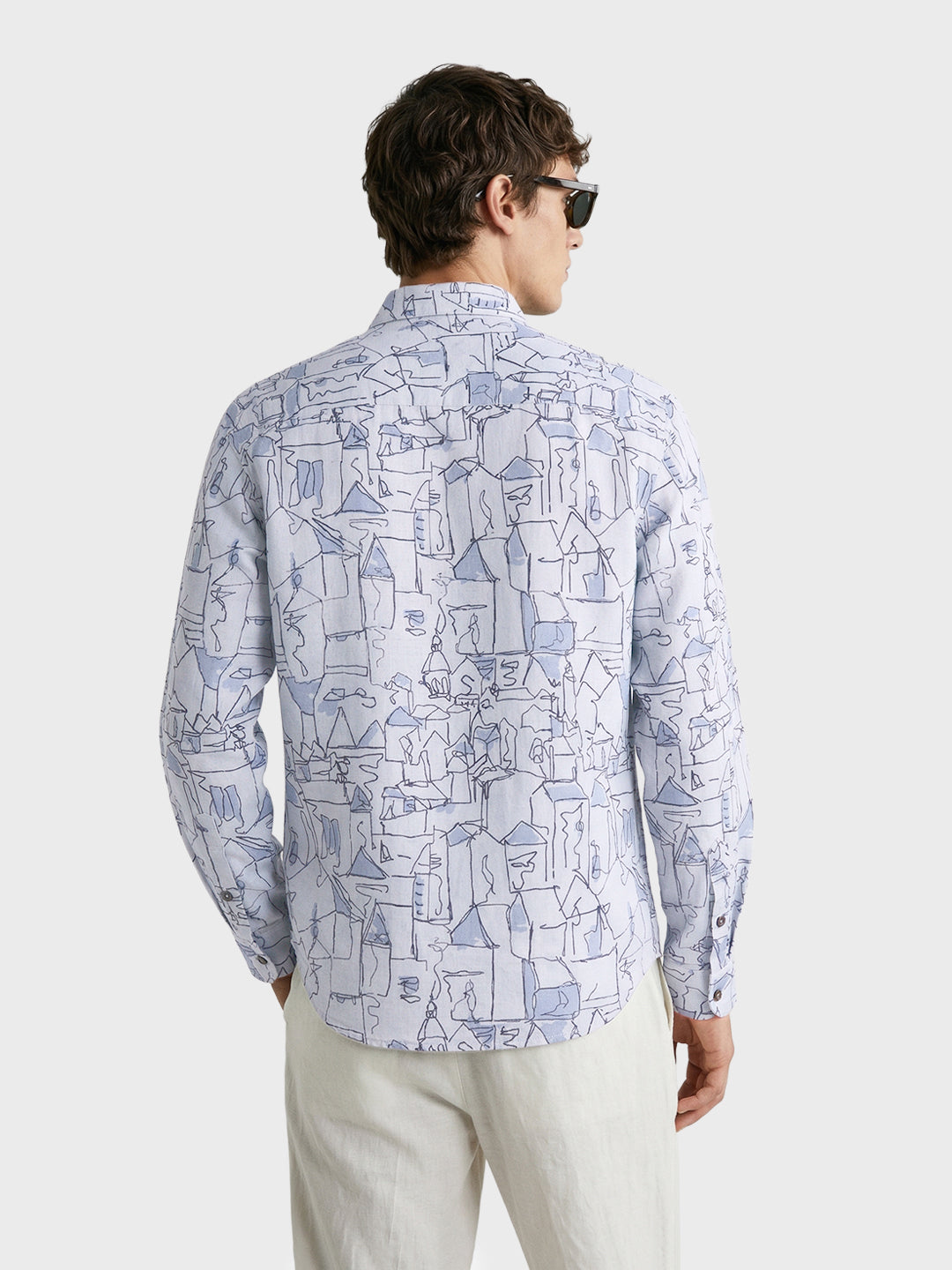 Men's Blue Slim Fit Printed Casual Shirt