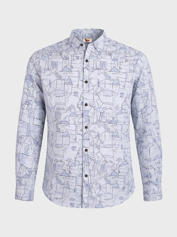 Men's Blue Slim Fit Printed Casual Shirt