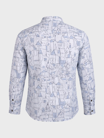 Men's Blue Slim Fit Printed Casual Shirt