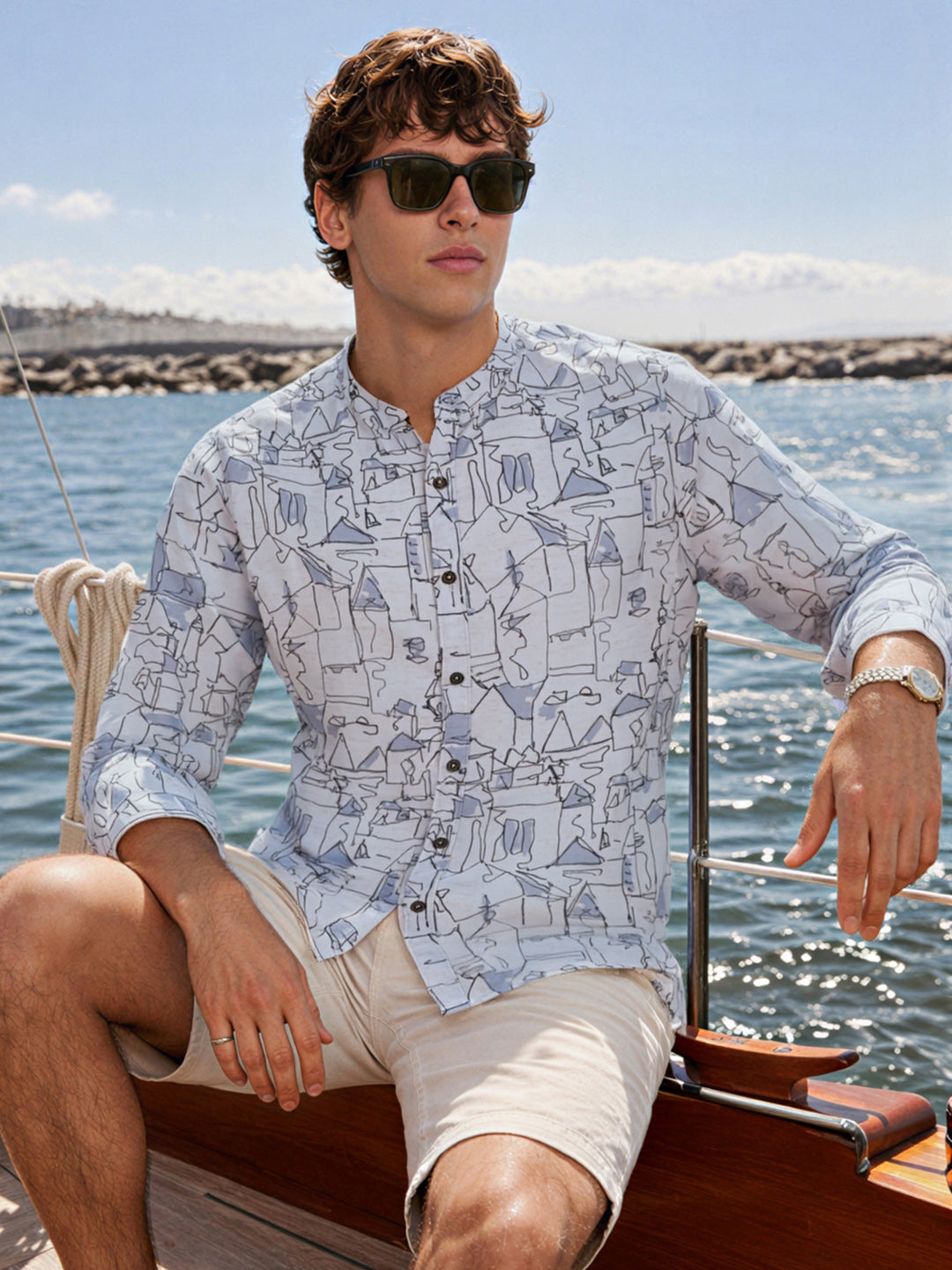 Men's Blue Slim Fit Printed Casual Shirt
