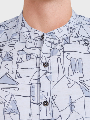 Men's Blue Slim Fit Printed Casual Shirt