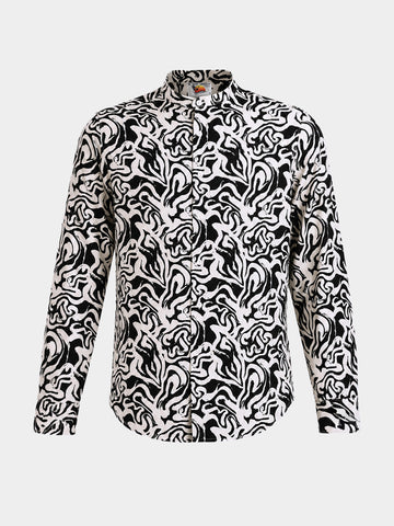 Men's Black Relaxed Fit Printed Casual Shirt