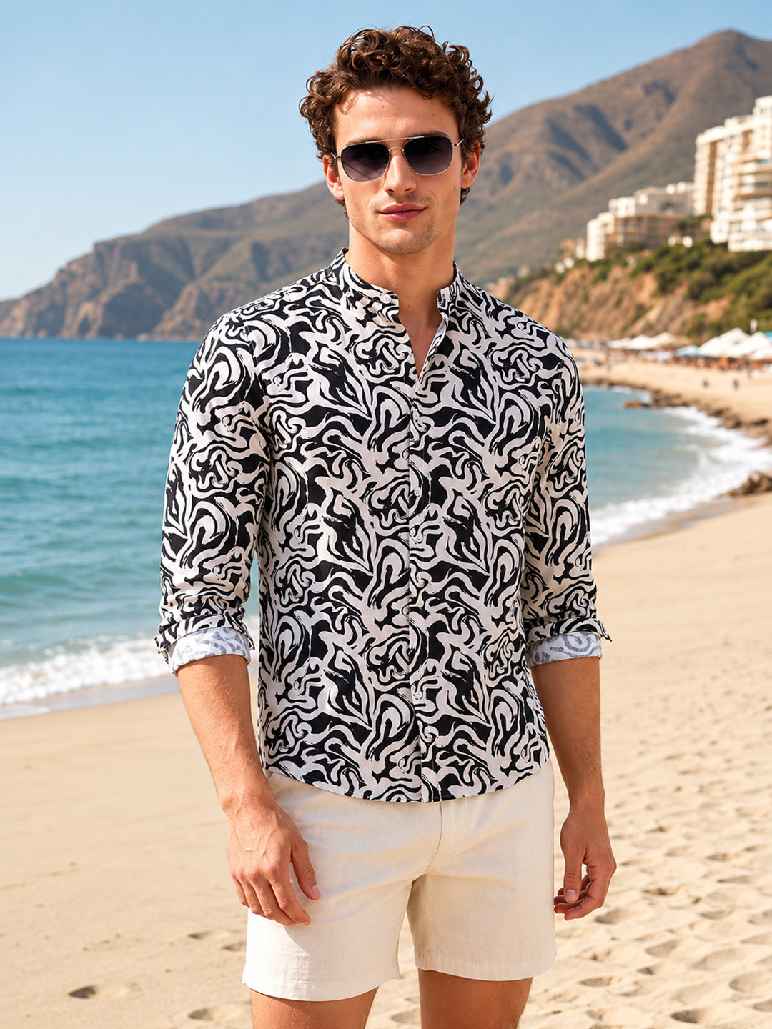 Men's Black Relaxed Fit Printed Casual Shirt