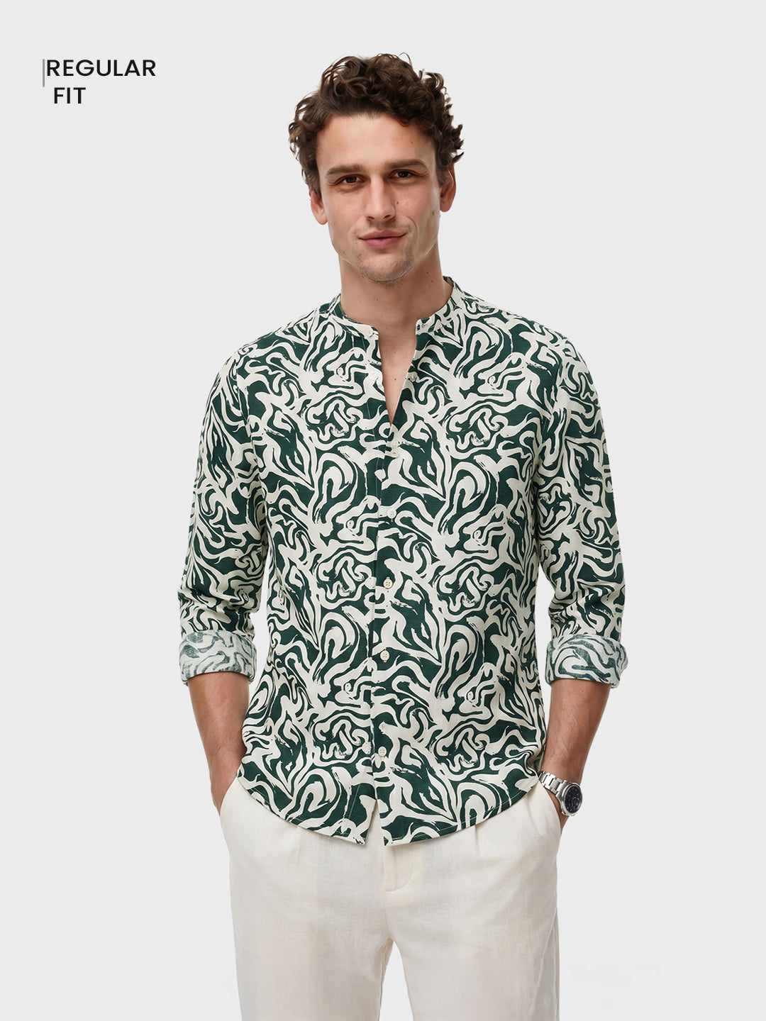 Men's Green Relaxed Fit Printed Casual Shirt