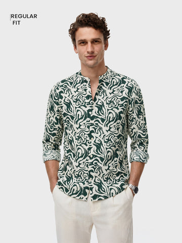 Men's Green Relaxed Fit Printed Casual Shirt