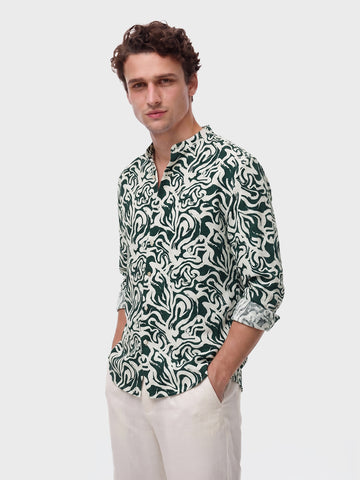 Men's Green Relaxed Fit Printed Casual Shirt