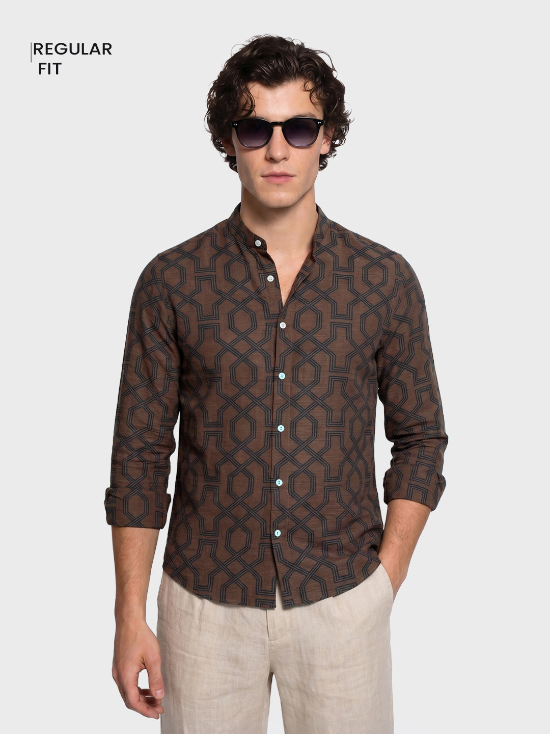 Men's Brown Relaxed Fit Printed Casual Shirt