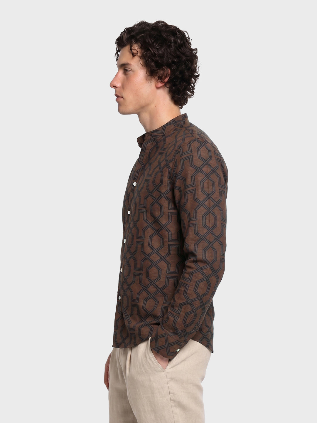 Men's Brown Relaxed Fit Printed Casual Shirt