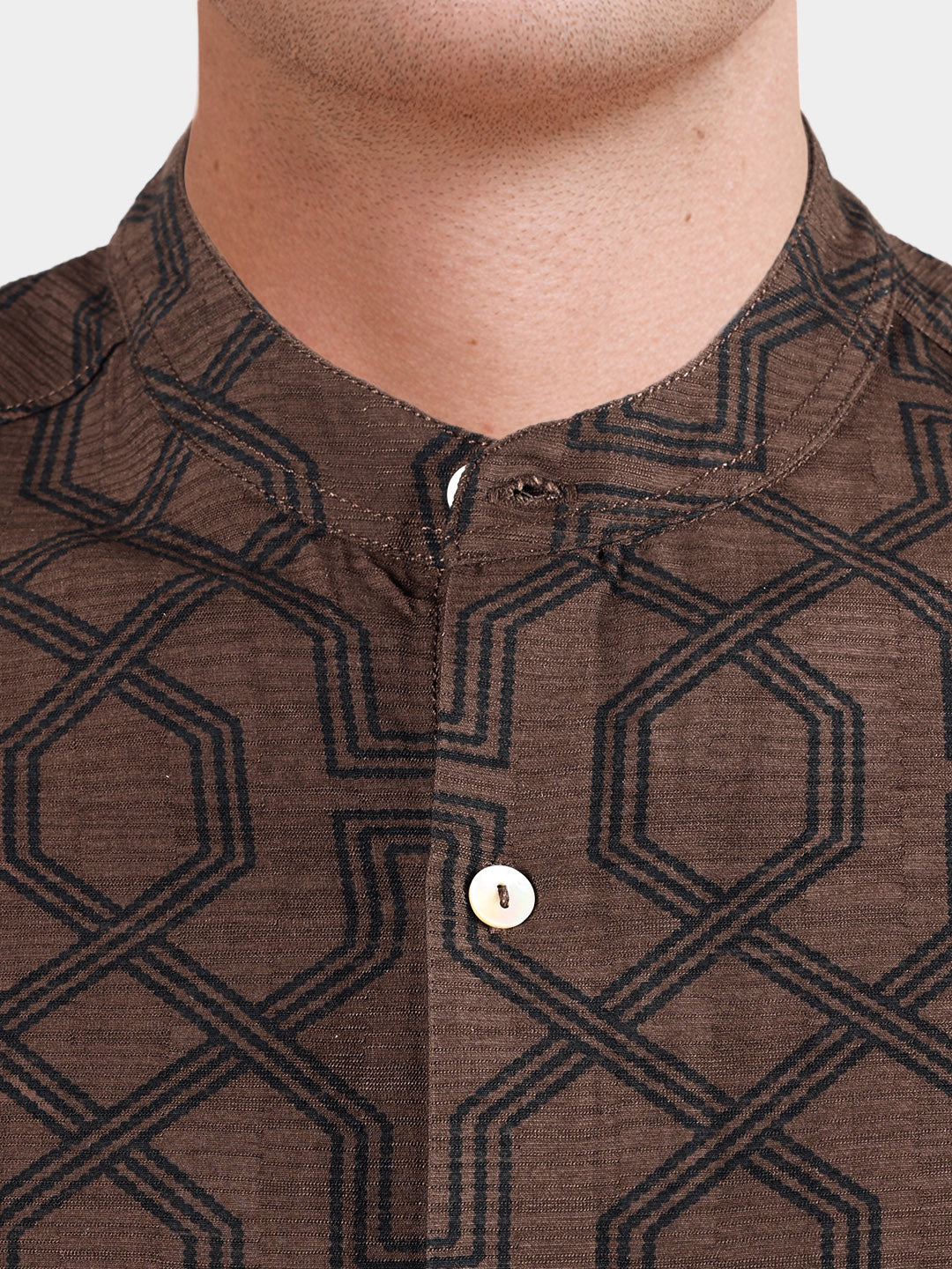 Men's Brown Relaxed Fit Printed Casual Shirt