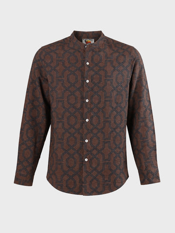 Men's Brown Relaxed Fit Printed Casual Shirt