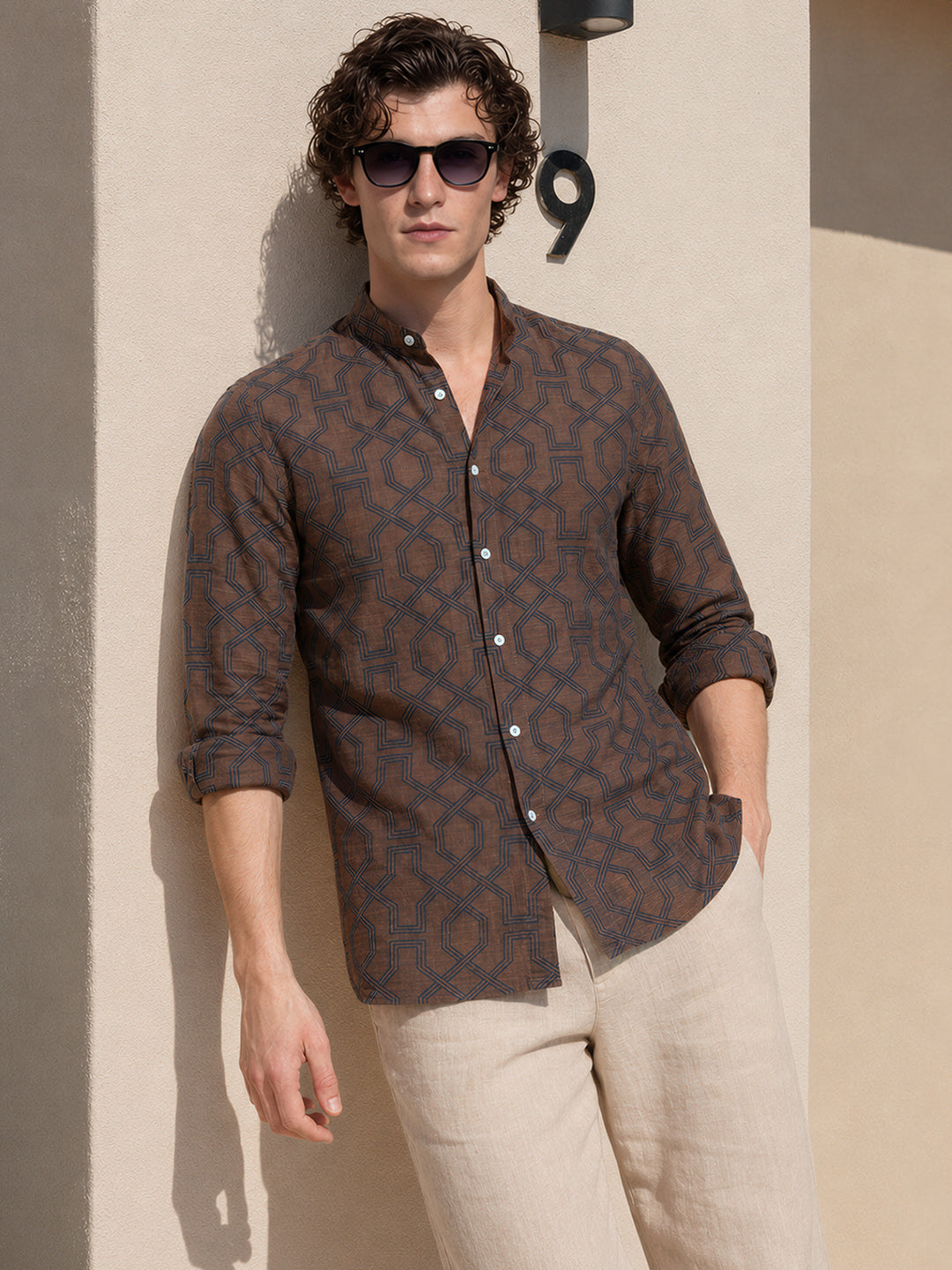 Men's Brown Relaxed Fit Printed Casual Shirt