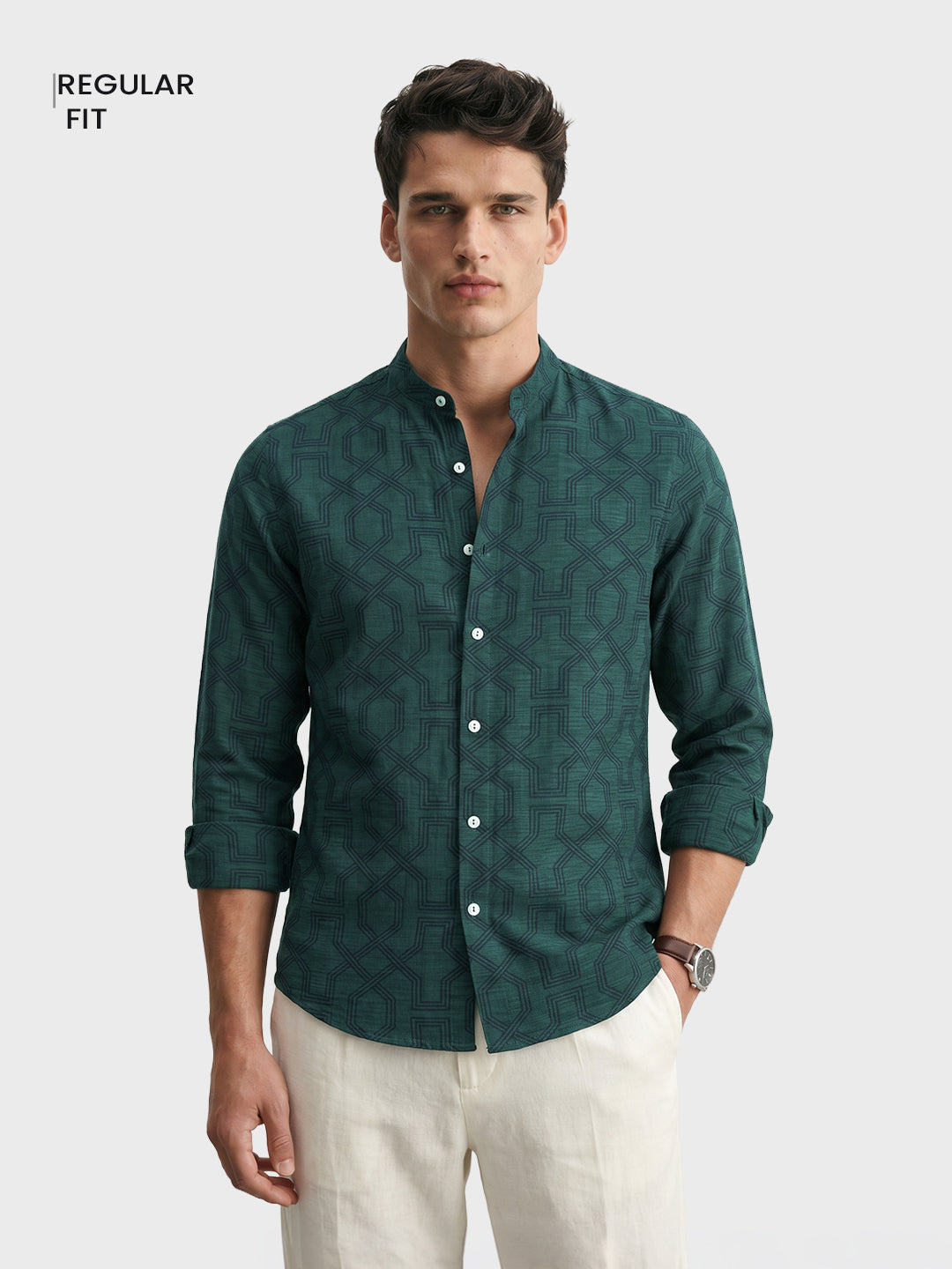 Men's Green Relaxed Fit Printed Casual Shirt