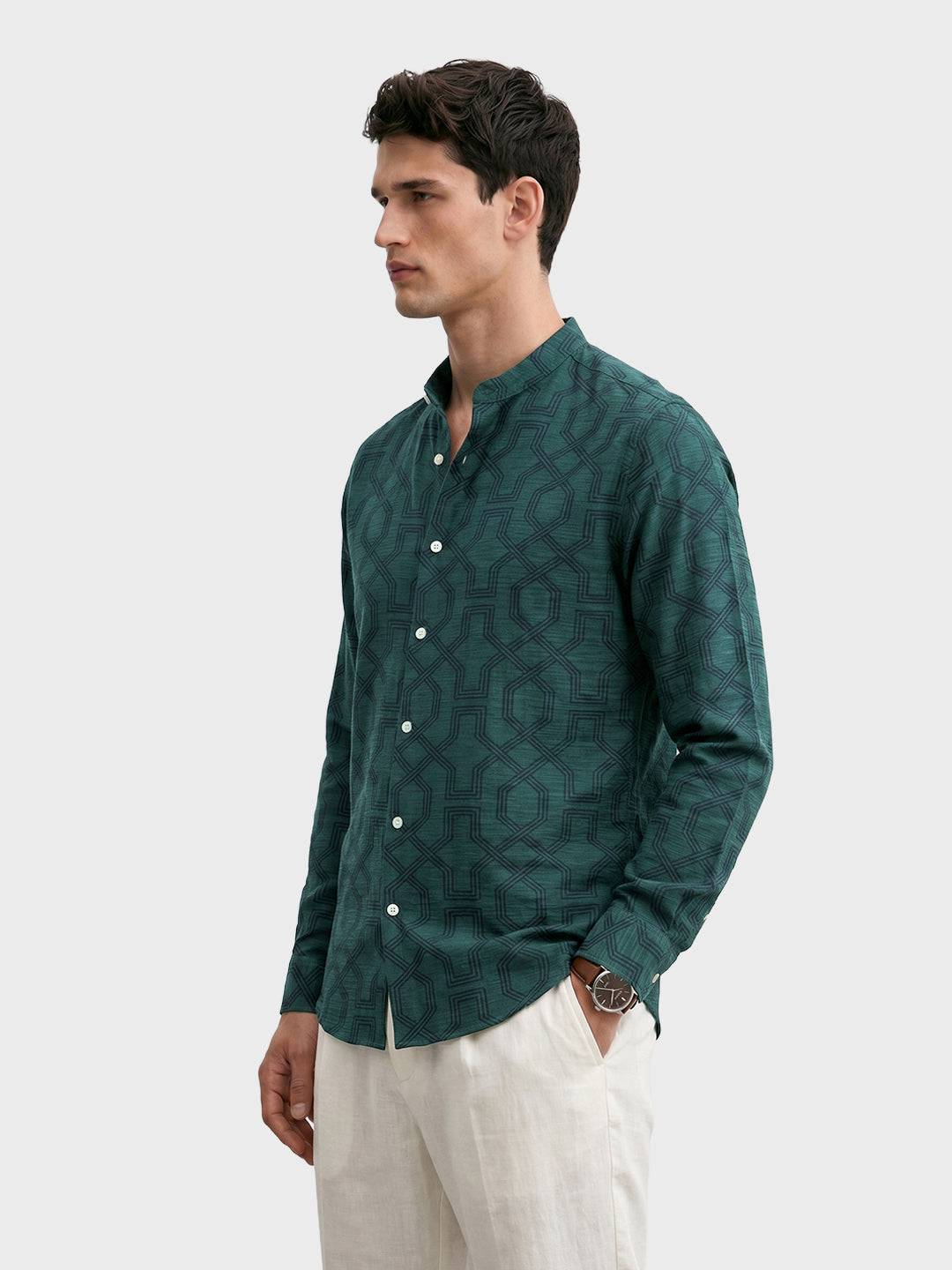 Men's Green Relaxed Fit Printed Casual Shirt