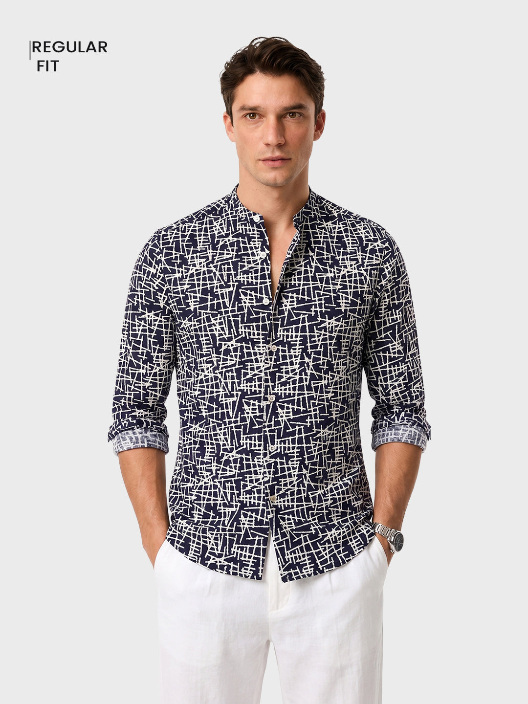 Men's Blue Regular Fit Printed Casual Shirt