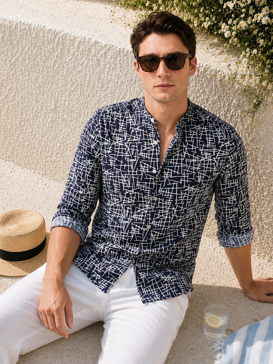 Men's Blue Regular Fit Printed Casual Shirt