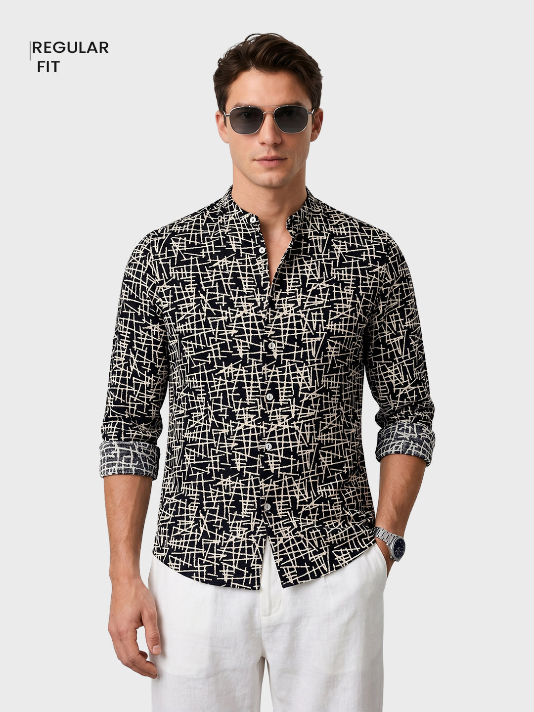 Men's Black Regular Fit Printed Casual Shirt
