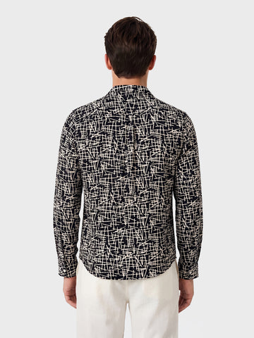 Men's Black Regular Fit Printed Resort Wear Shirt