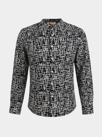 Men's Black Regular Fit Printed Resort Wear Shirt