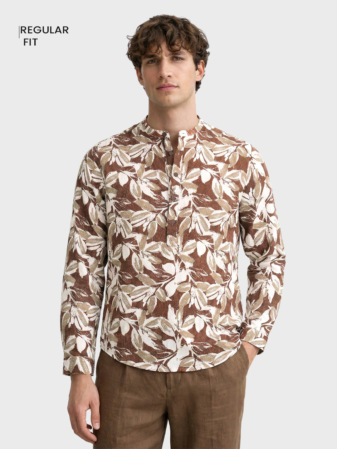 Men's Brown Regular Fit Printed Casual Shirts
