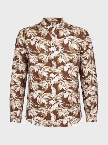 Men's Brown Regular Fit Printed Casual Shirts