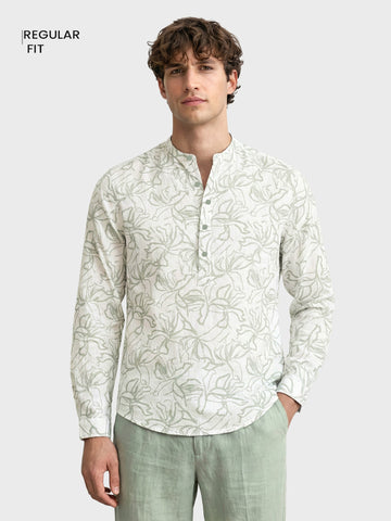 Men's Green Regular Fit Printed Casual Shirts