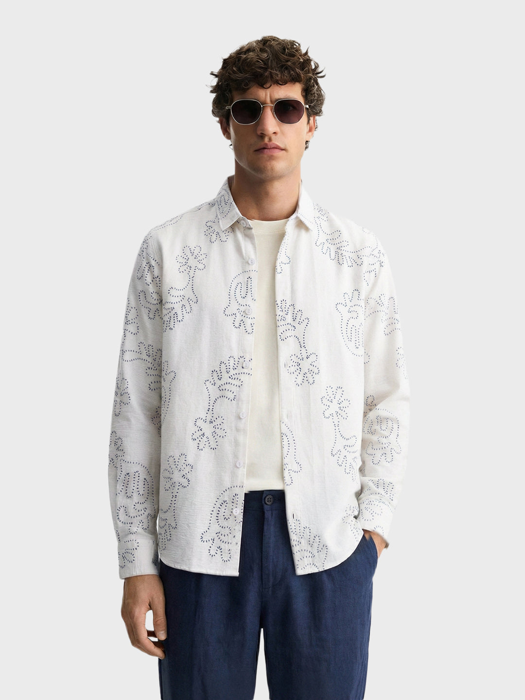 Men's White Slim Fit Printed Casual Shirt