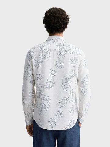 Men's White Slim Fit Printed Casual Shirt