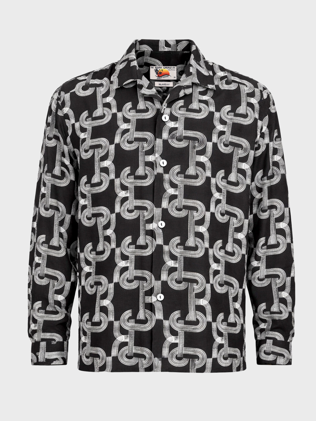 Men's Black Relaxed Fit Printed Casual Shirts