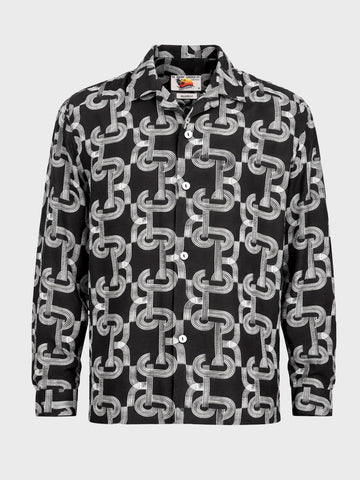 Men's Black Relaxed Fit Printed Casual Shirts