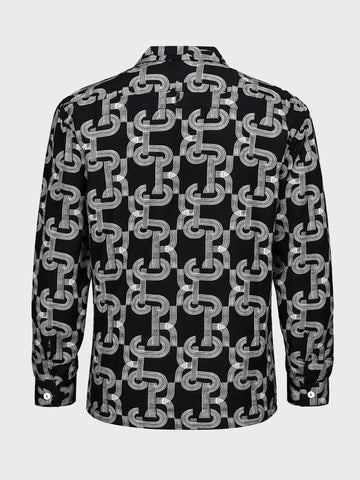 Men's Black Relaxed Fit Printed Casual Shirts