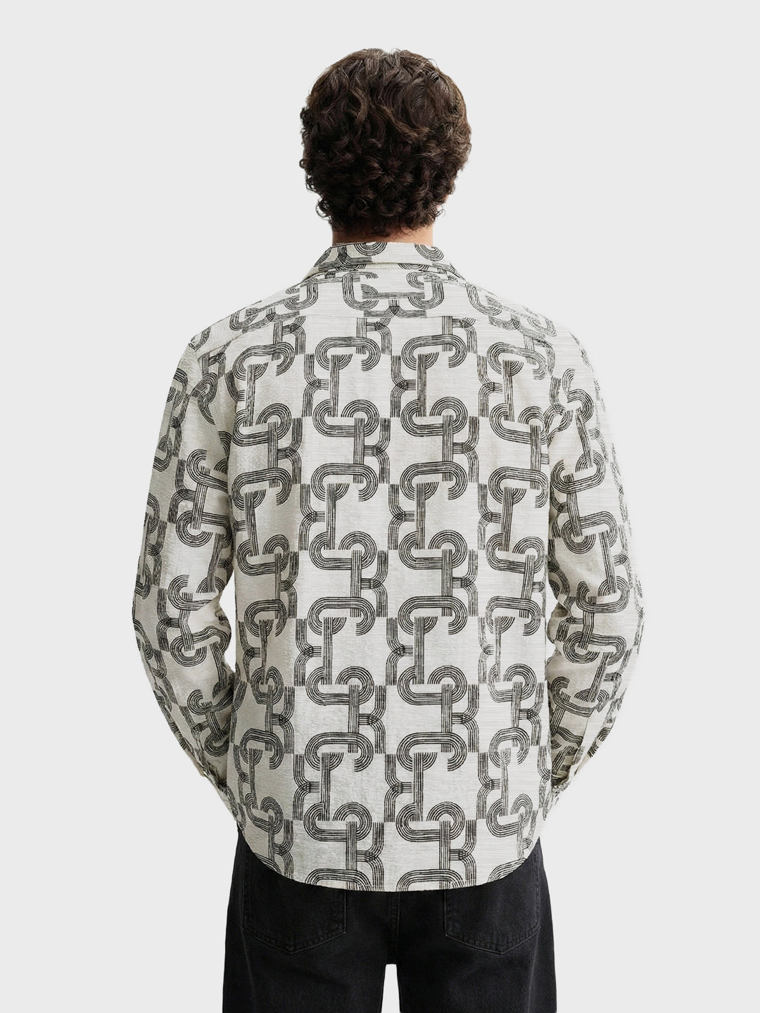 Men's Cream Relaxed Fit Printed Casual Shirts