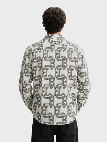 Men's Cream Relaxed Fit Printed Casual Shirts
