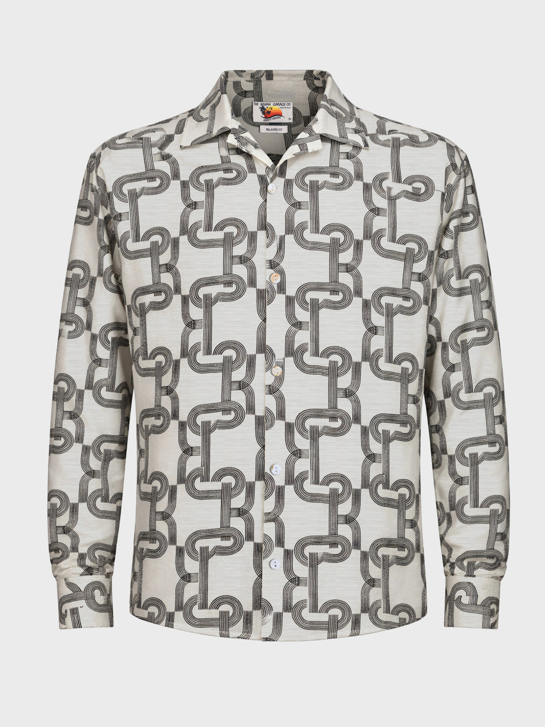 Men's Cream Relaxed Fit Printed Casual Shirts