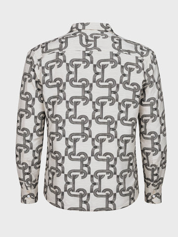 Men's Cream Relaxed Fit Printed Casual Shirts