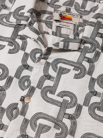 Men's Cream Relaxed Fit Printed Casual Shirts